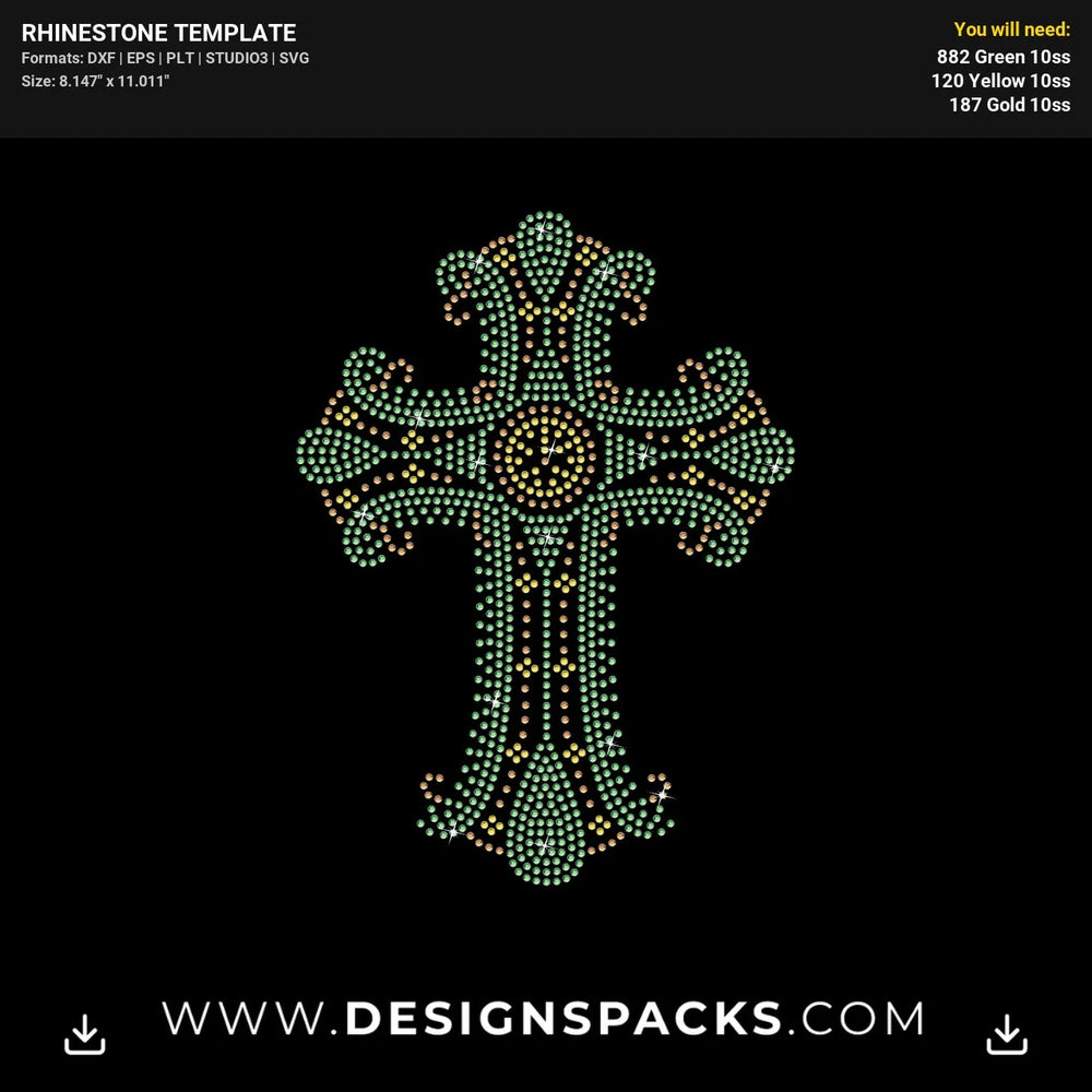 Gem Cross Religious Motif Rhinestone Digital Template