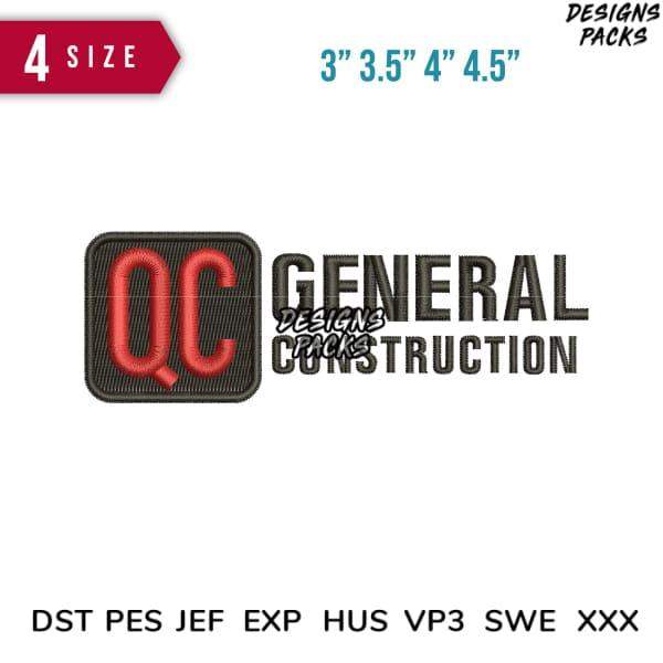 QC General Construction embroidery design in 4 sizes, PES DST JEF formats for instant download