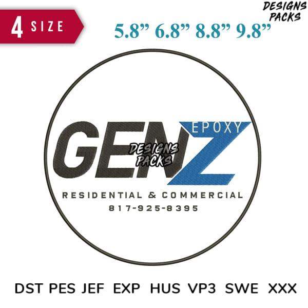 GENZ Epoxy embroidery design in 4 sizes, residential & commercial use, DST PES JEF formats