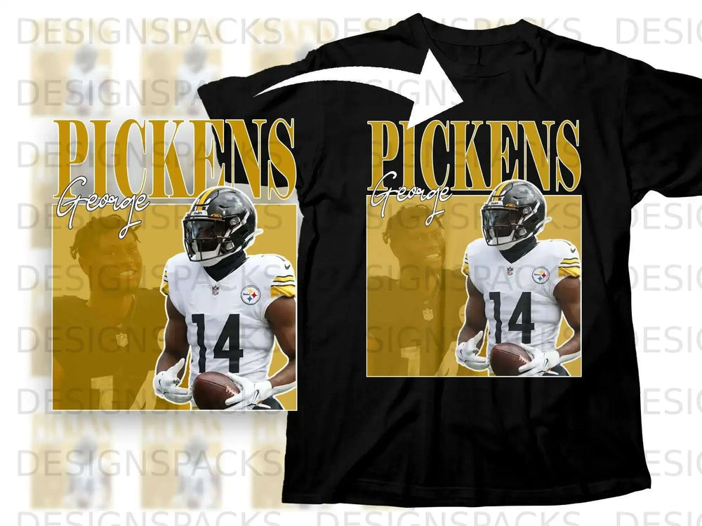 Pittsburgh Steelers player George Pickens in a black t-shirt.
