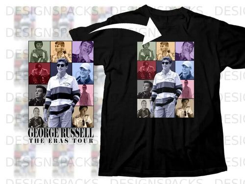 Black t-shirt with George Russell collage and 