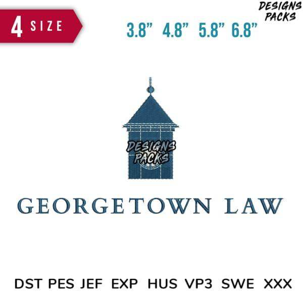 Georgetown Law embroidery design in 4 sizes, compatible with DST PES JEF formats for instant download