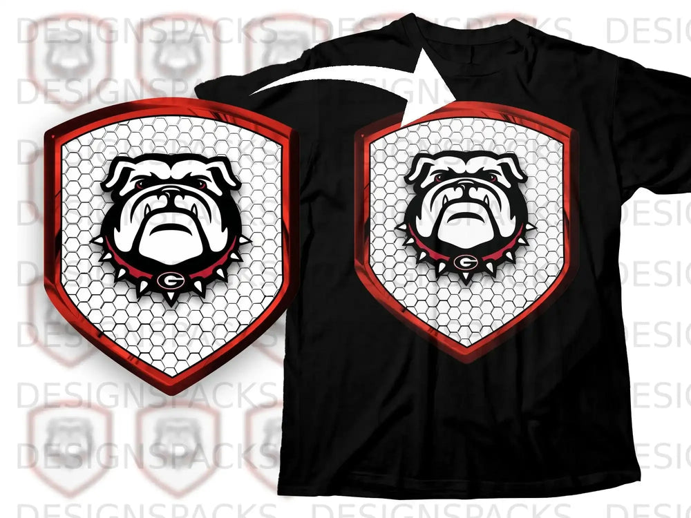 Fierce Bulldog Emblem Shield Design Graphic T-shirt