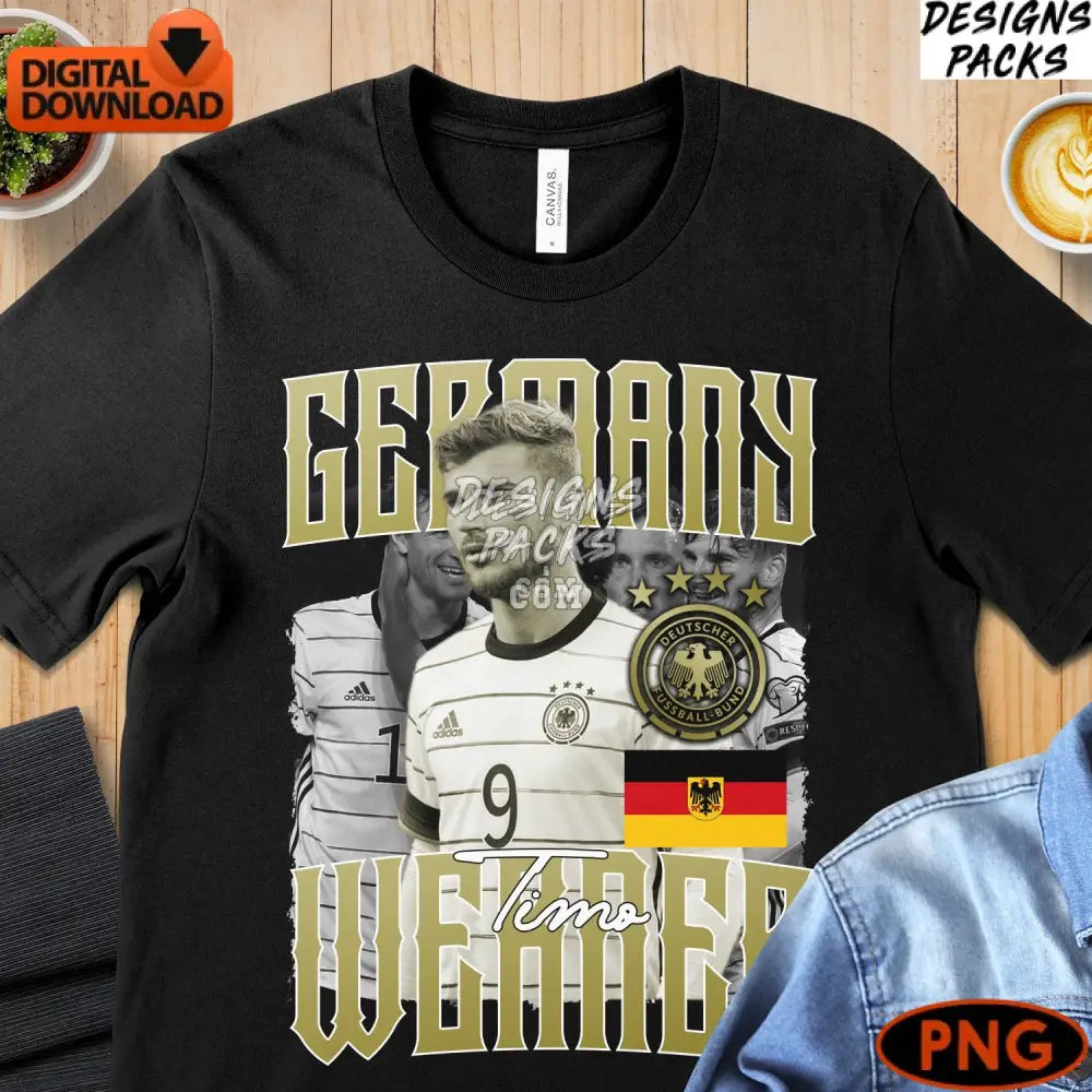 Germany Soccer Player Timo Werner Digital Art Gold And Black Instant Download Png