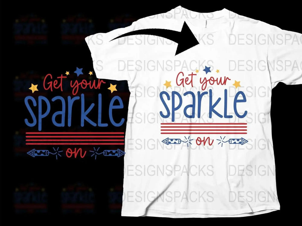 Get Your Sparkle On T-Shirt, Patriotic Glitter Stars Stripes, Festive July Fourth Apparel, Unisex White Tee