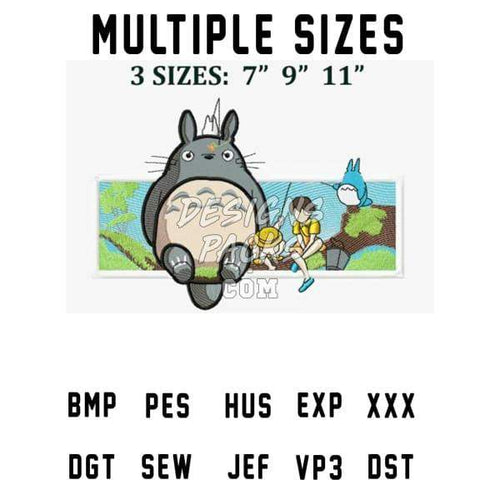 Totoro embroidery design in multiple sizes, print-ready formats for DTG, DTF, and tumbler wraps