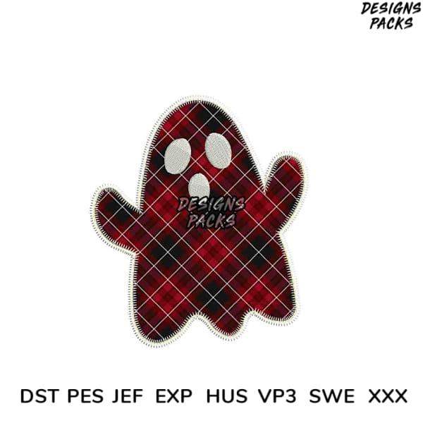 Plaid ghost embroidery design in PES, DST, JEF formats for instant download