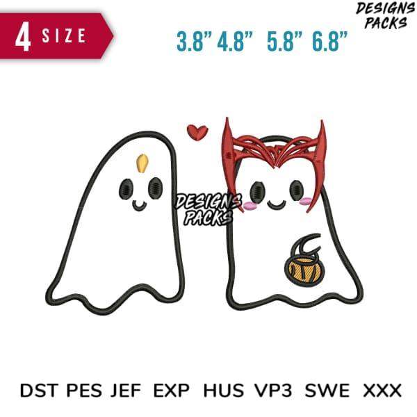 Cute ghost and devil couple embroidery design in 4 sizes, PES DST JEF formats for instant download