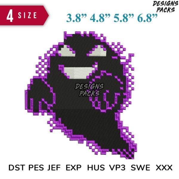 Pixel ghost embroidery design in 4 sizes, available in DST PES JEF formats for instant download