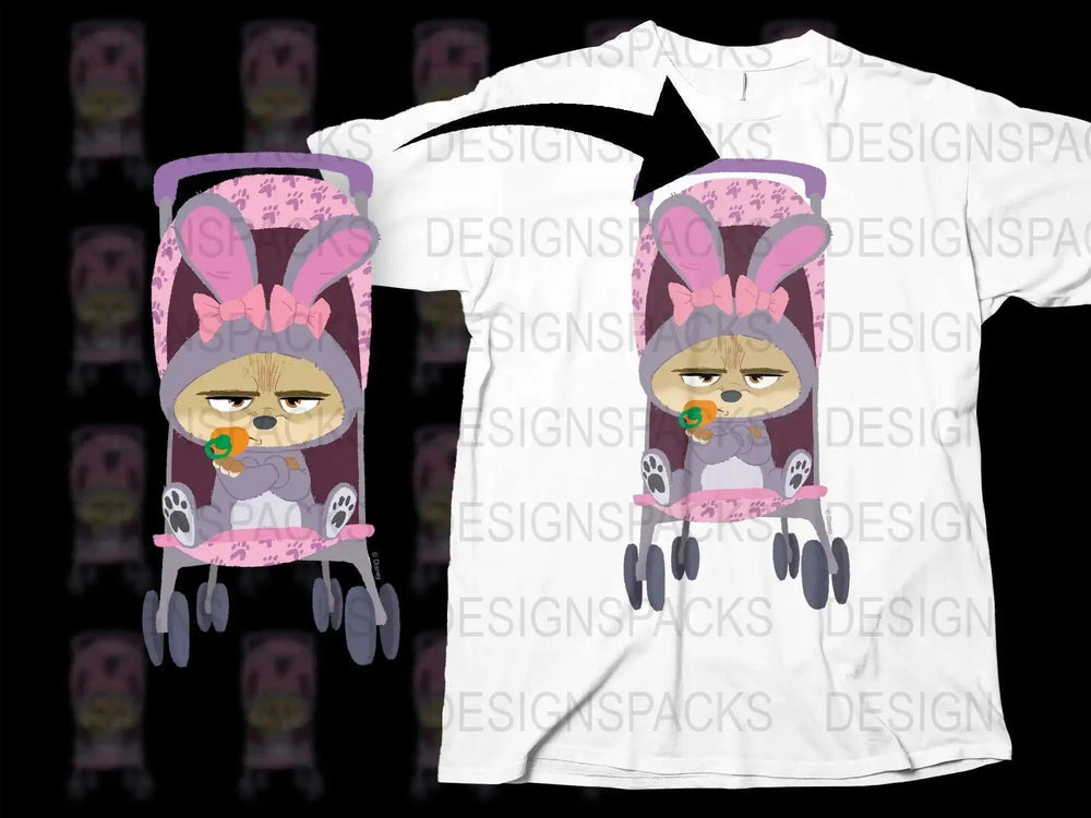Cute Bunny Girl T-Shirt, Kids Cartoon Graphic Tee, Purple and White, Trendy Children's Fashion, Unique Design Top