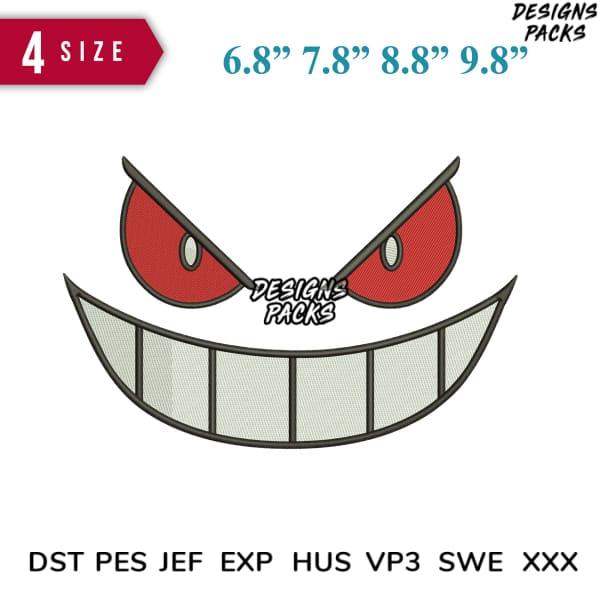Evil red eyes and grin embroidery design in 4 sizes, DST PES JEF formats for instant download