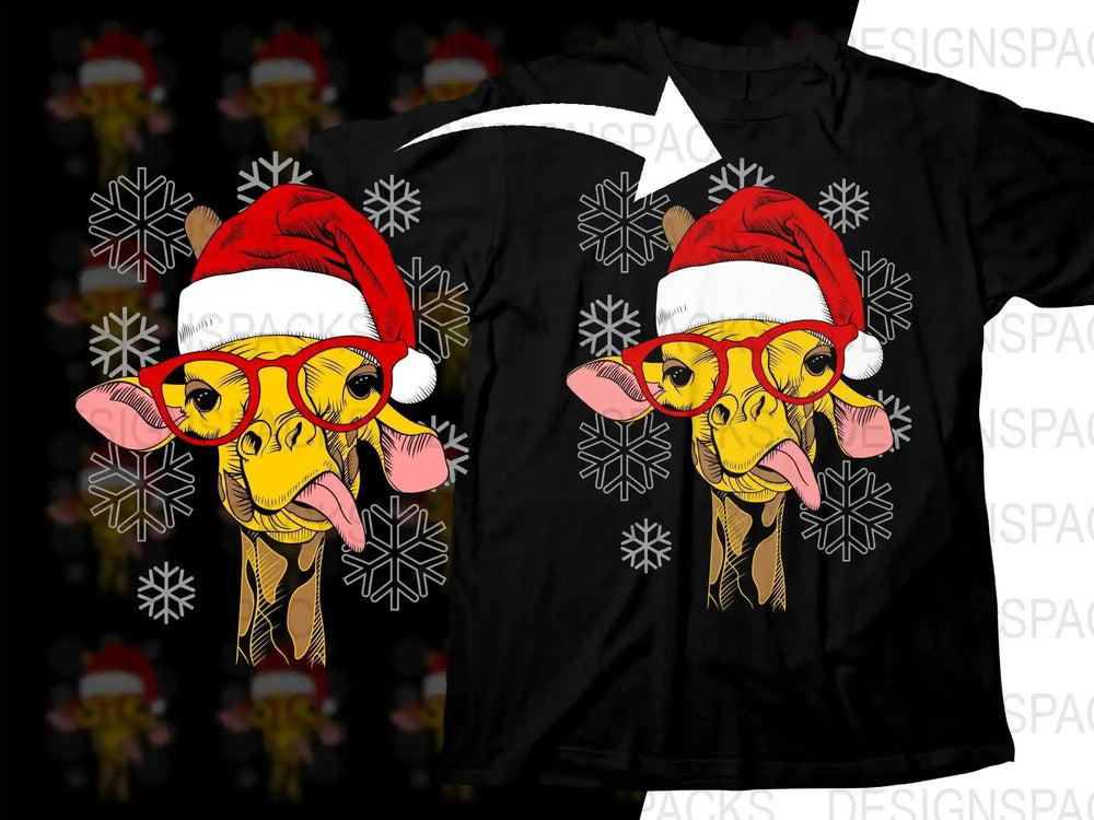 Giraffe with Santa Hat and Red Glasses Christmas Png Digital Download