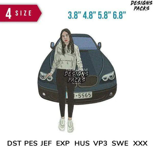 Girl and car Embroidery Design  3.8