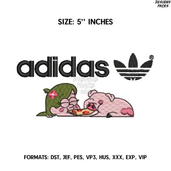 Girl and Pig Embroidery Design File, Adidas Embroidery Design, Anime Design Brother, Sport Embroidery design