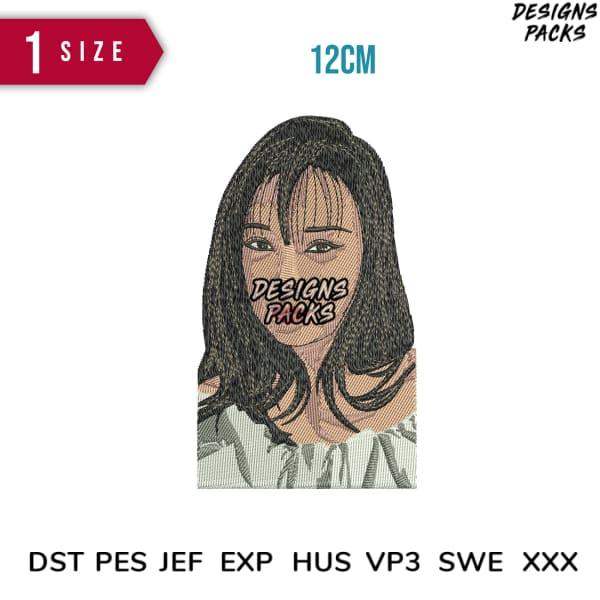 Embroidery design of woman with 12cm size, available in DST PES JEF formats for instant download
