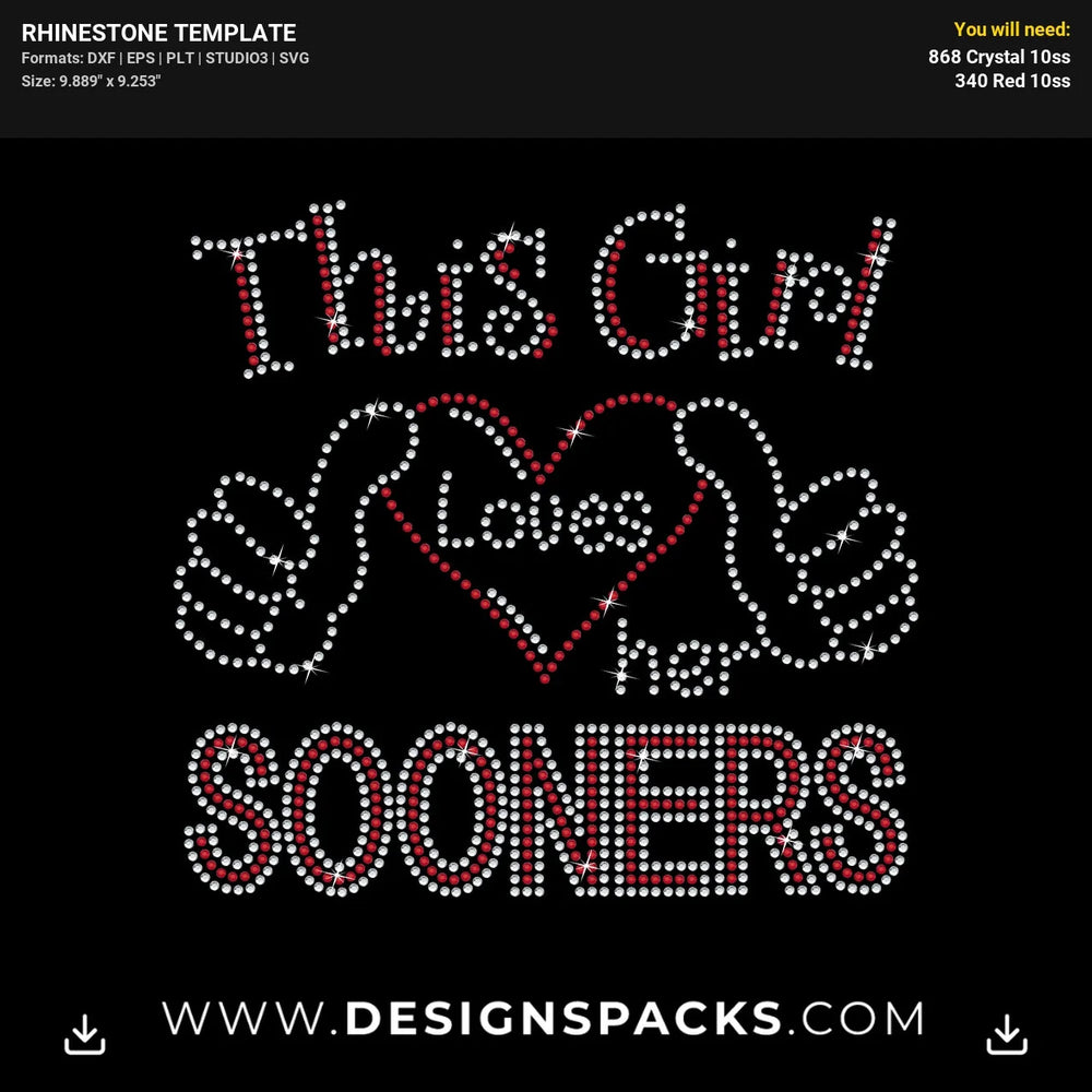 Girl Loves Sooners Football Rhinestone Digital Template