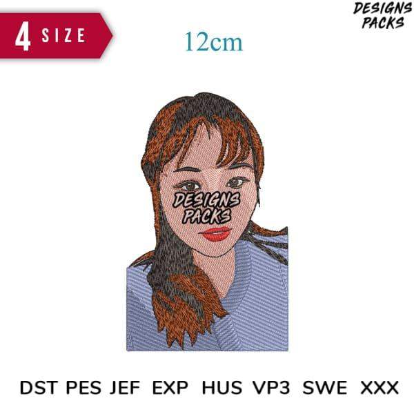 Embroidery design of woman with brown hair, 12cm size, PES DST formats for machine embroidery