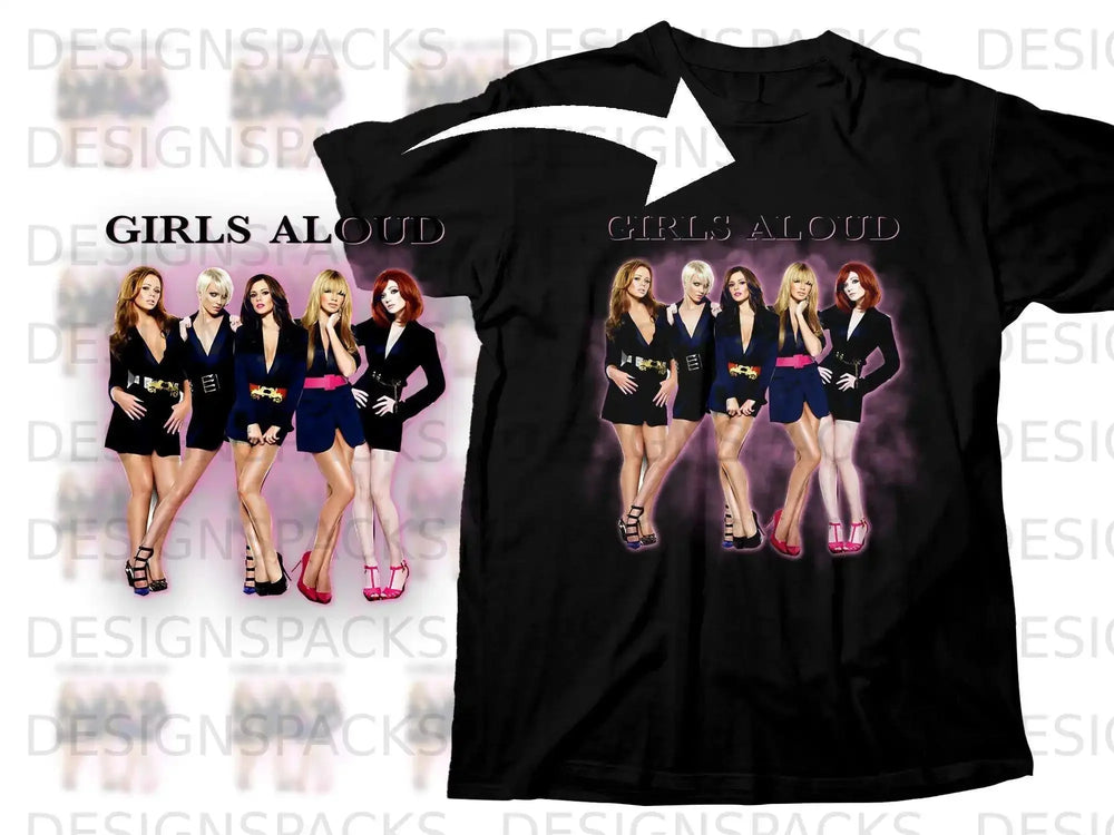 Black t-shirt with "Girls Aloud" logo and image of the band members.