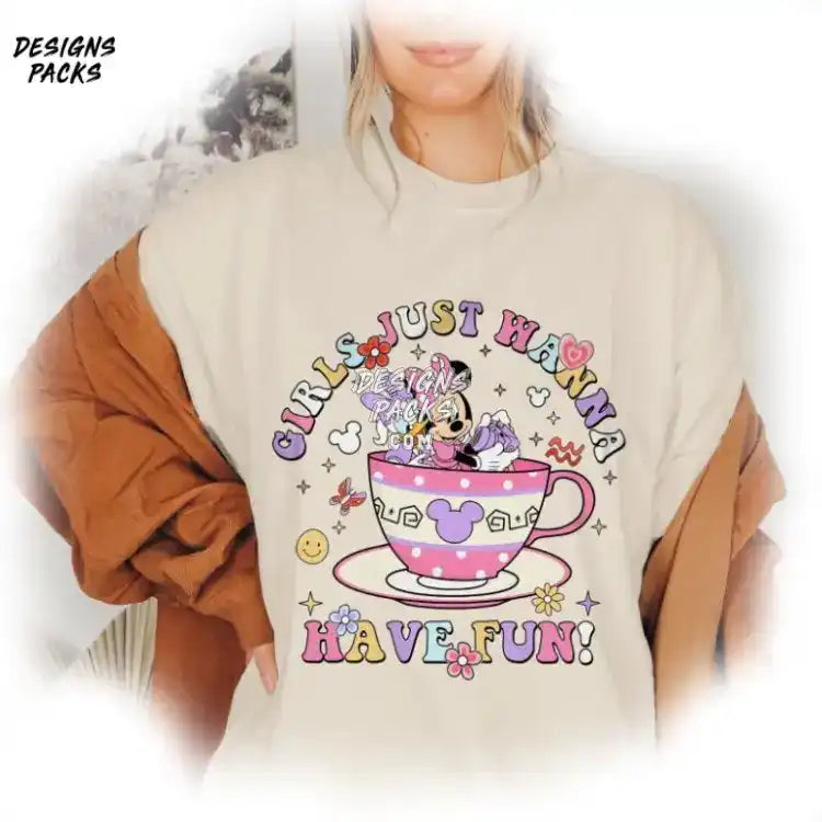 Girls Just Wanna Have Sun Summer Cartoon Minnie Daisy Png Design