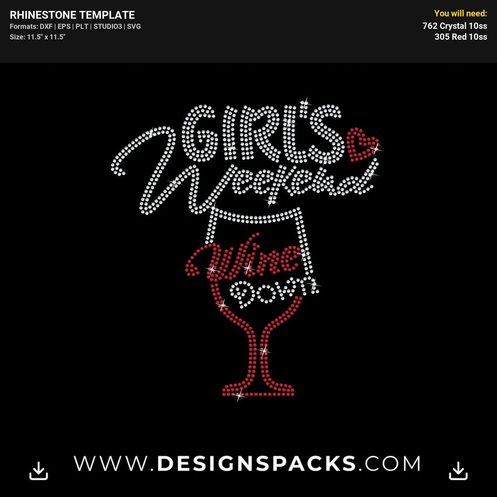 Girls Weekend Wine Down Rhinestone Digital Template