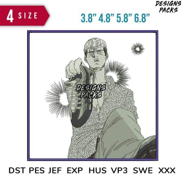 Anime-style embroidery design with 4 size options, DST PES JEF formats, print-ready for DTG/DTF