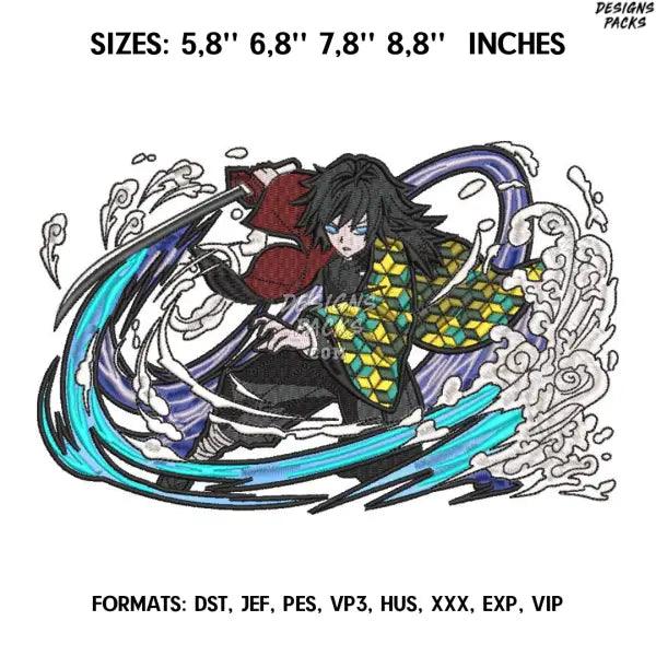 GIYU TOMIOKA/ Anime Embroidery Design/ Anime design/ Kimetsu no Yaiba