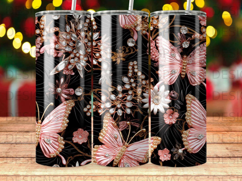 Glamorous Jewel Butterfly Tumbler Digital Wrap Design