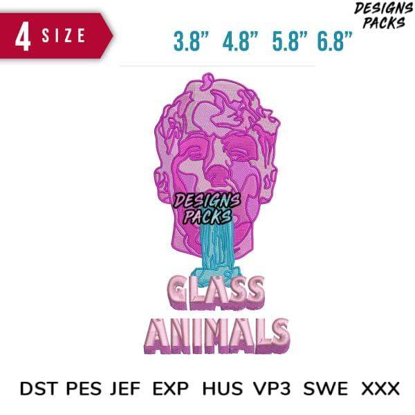 Glass Animals band logo embroidery design in 4 sizes, compatible with DST PES JEF formats for instant download.