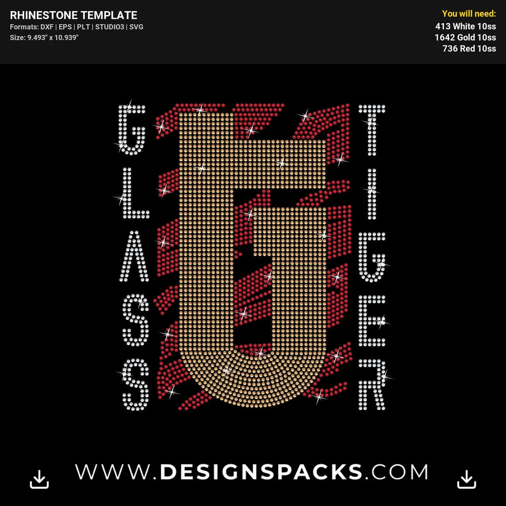 Glass Tiger Mascot Design Rhinestone Digital Template