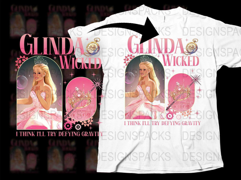 Glinda Wicked Graphic T-Shirt, Defying Gravity Quote, Pink Magical Design, Broadway Musical Fans Apparel