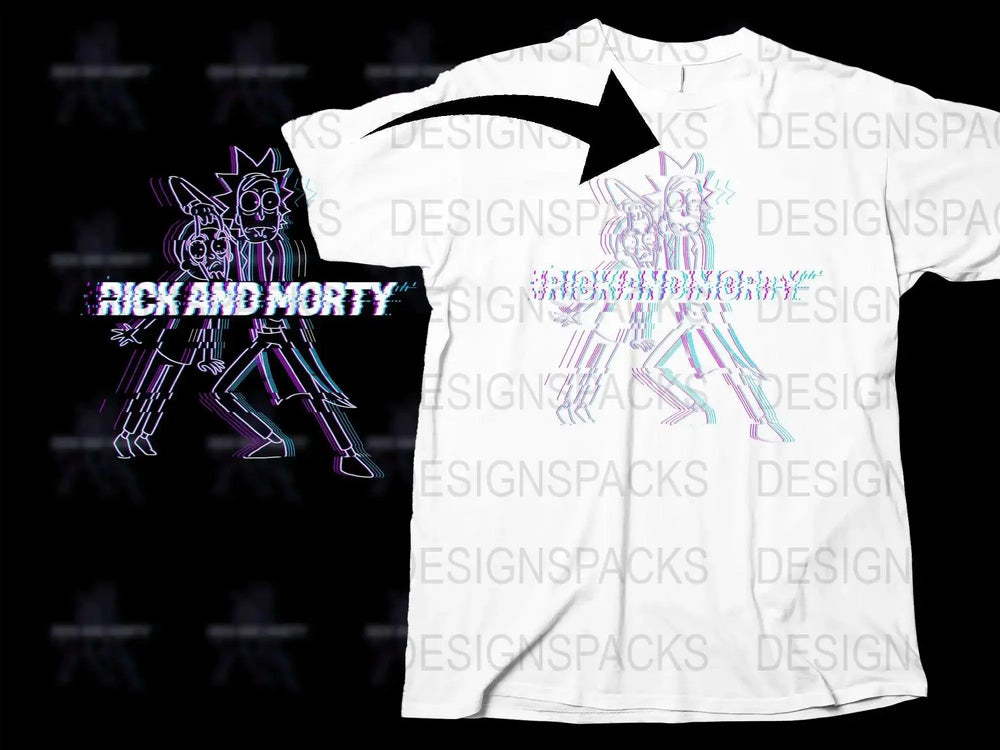 Glitch Effect Rick and Morty Inspired White Png Digital Download