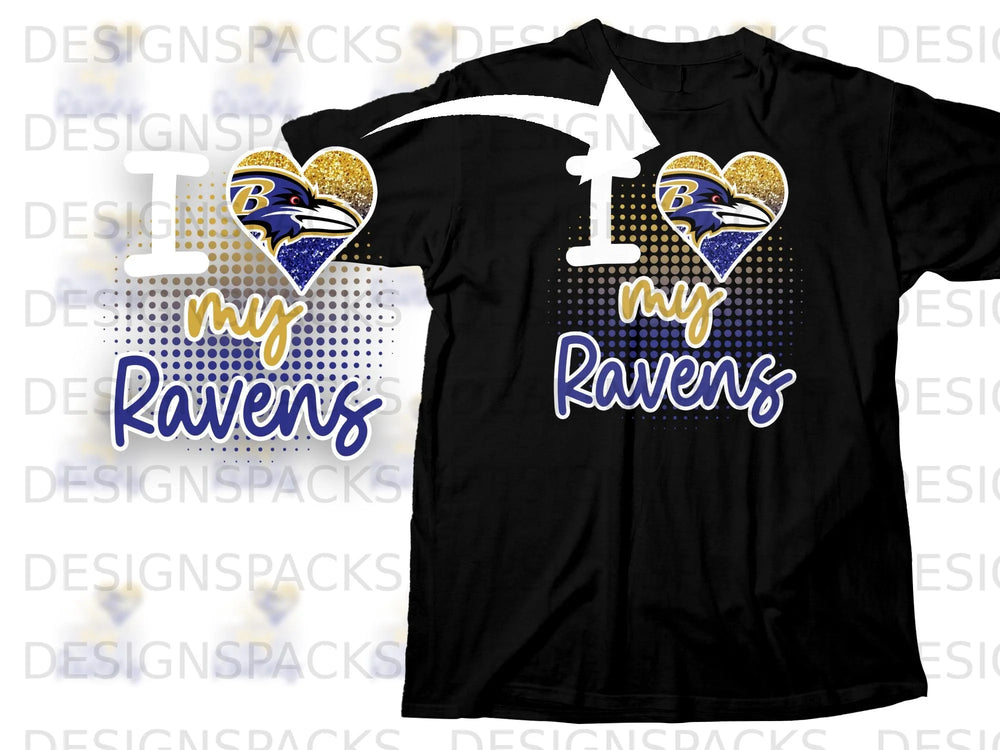 Black t-shirt with "I love my Ravens" text and Baltimore Ravens logo.