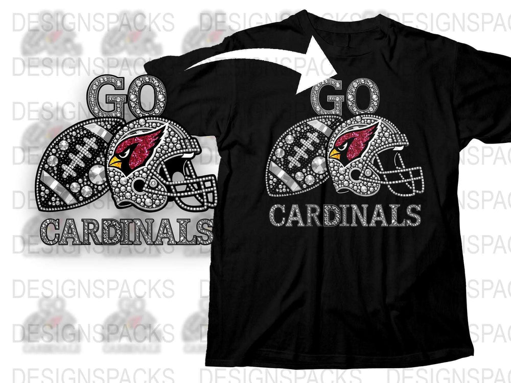 Arizona Cardinals Rhinestone T-Shirt, Black Football Fan Apparel, Sparkling Team Logo Sportswear, Unisex Casual Wear
