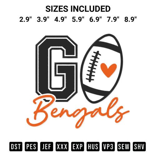 Go Bengals Football Embroidery Design