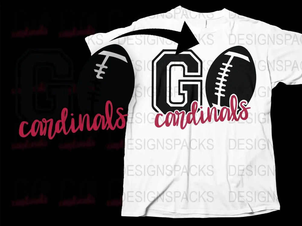 Cardinals Football T-Shirt, Sports Team Fan Gear, White Graphic Tee, Casual Athletic Apparel