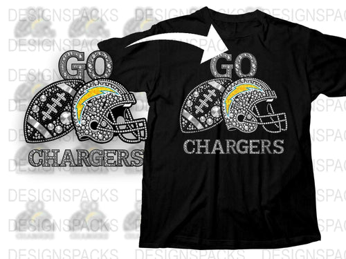 Rhinestone Chargers Football T-Shirt, Sparkly Fan Gear, Black Sports Tee, Game Day Apparel, Unique Gift for Sports Fans