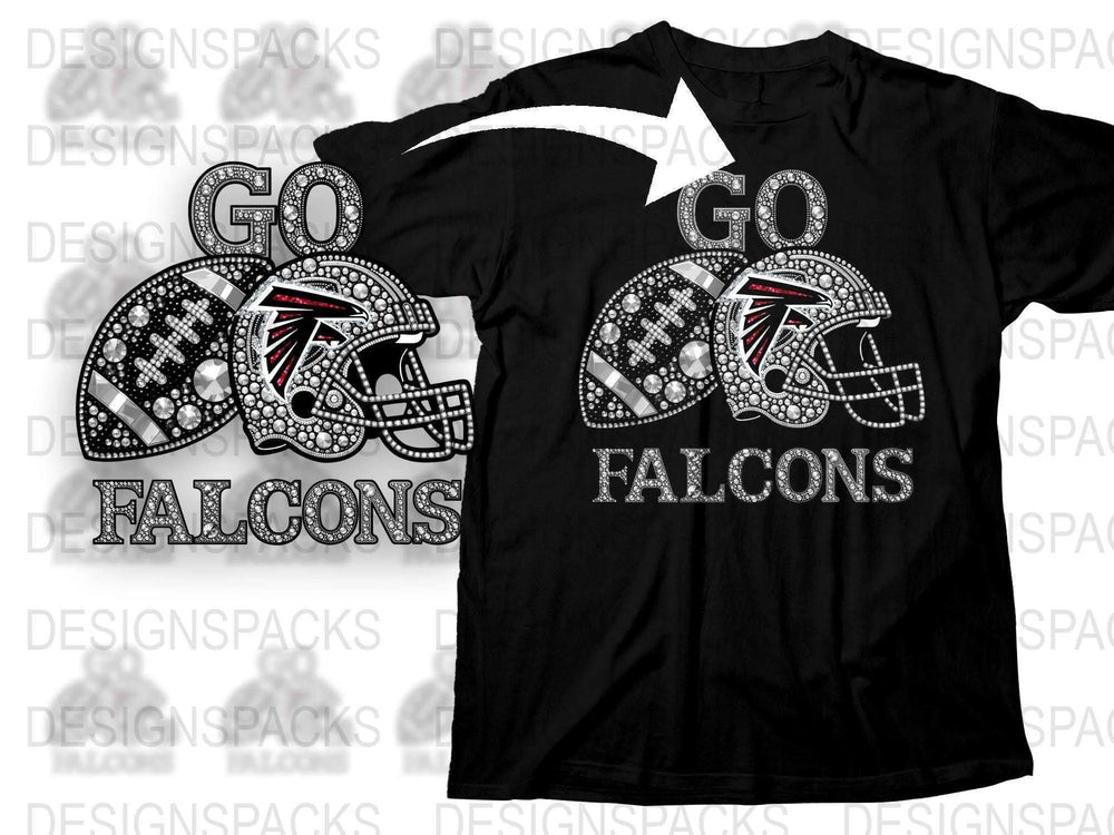 Atlanta Falcons Rhinestone T-Shirt, Bling Football Team Helmet Design, Sparkly Fan Gear, Sports Apparel Gift