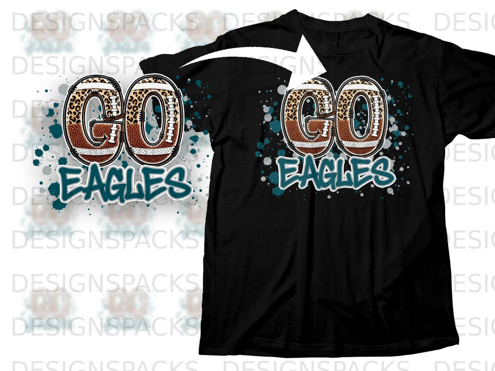 Black t-shirt with the text "GO EAGLES" in football-style lettering.