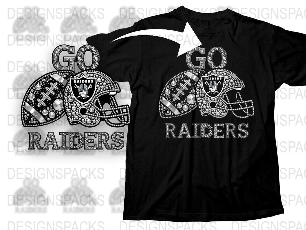 Raiders Football T-Shirt, Rhinestone Design, Black Sports Tee, Fan Apparel, Game Day Outfit, Custom Team Spirit Wear