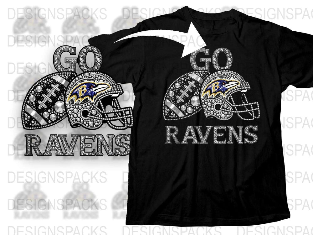 Baltimore Ravens T-Shirt Sports Fan Gift Rhinestone Football Team Graphic Tee Unisex Black Shirt