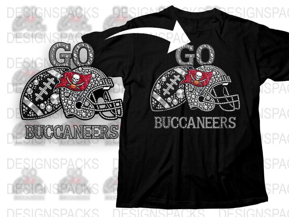 Tampa Bay Buccaneers Inspired Rhinestone Football T-Shirt, Fan Gear Black Tee, Sparkly Sports Apparel, Gift for Football Fans