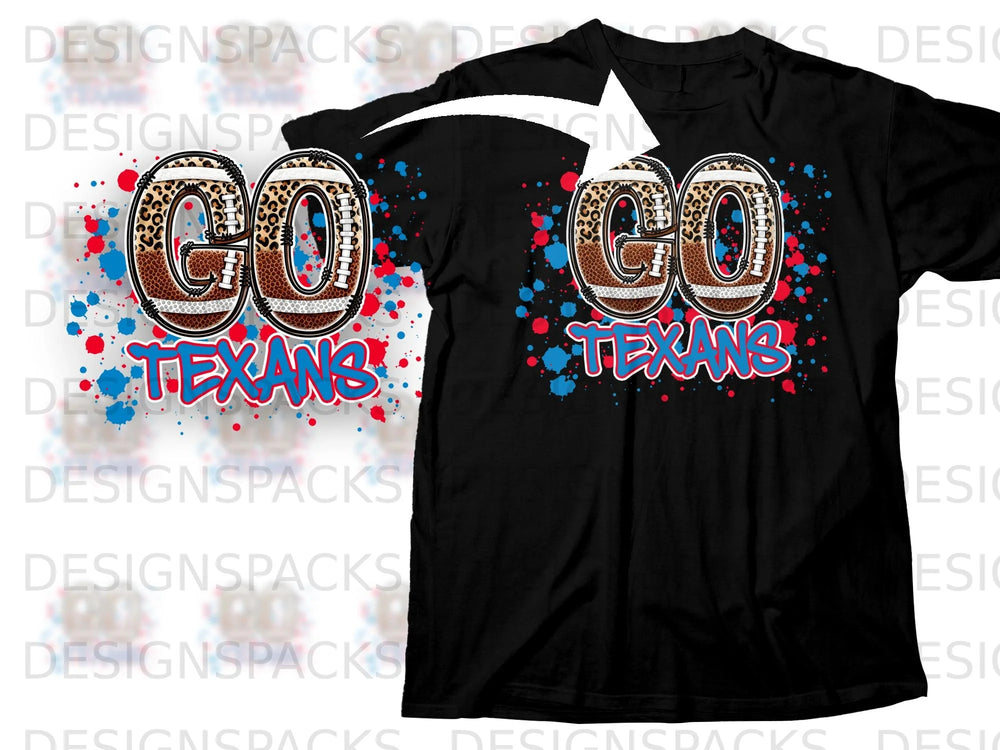 Black t-shirt with "Go Texans" text and football graphic.