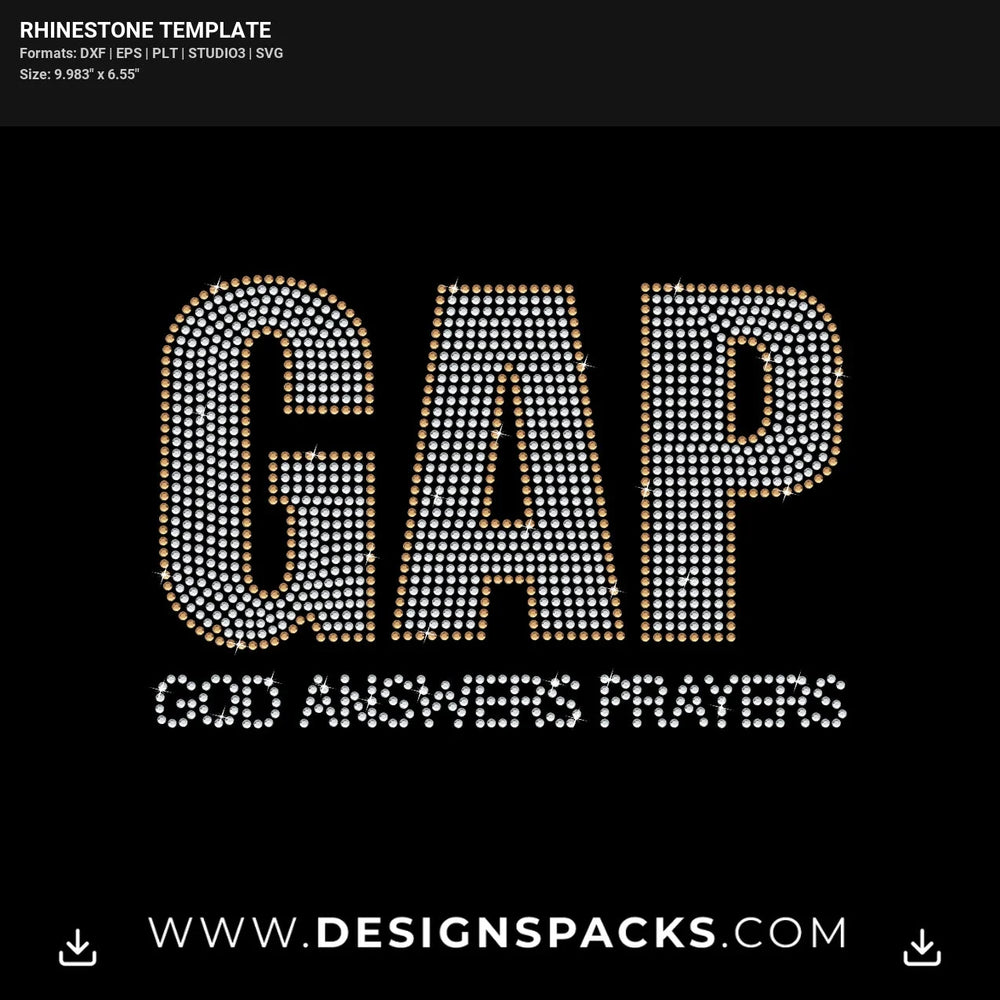 God Answers Prayers Gap Rhinestone Digital Template