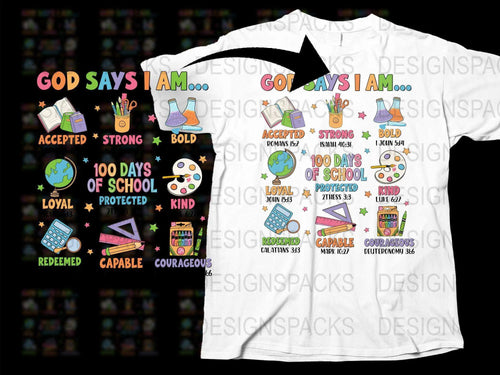 God Says I Am T-Shirt, 100 Days of School, Kids Inspirational Quotes Tee, Colorful Graphic Shirt for Children, Educational Clothing
