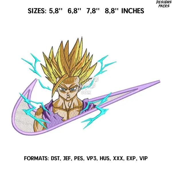 Gohan Super Saiyan Embroidery Design File / Dragon Ball Anime Embroidery Design/. Swoosh Nike