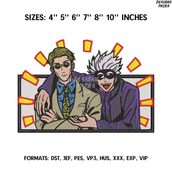 Gojo and Nanami Kento embroidery design, Jujutsu Kaisen Anime Embroidery design, Embroidery Pattern, Anime Pes Design