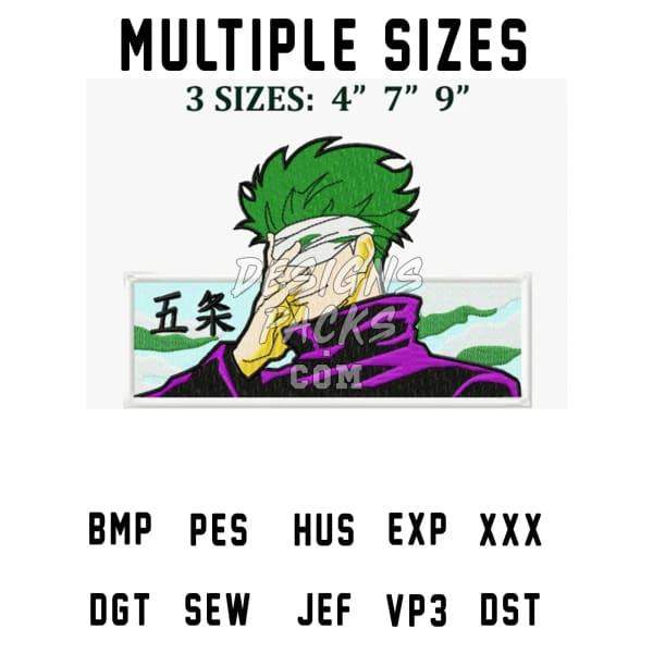 Gojo Satoru embroidery design in 3 sizes: 4”, 7”, 9” — PES, DST, EXP, VP3 formats for instant download