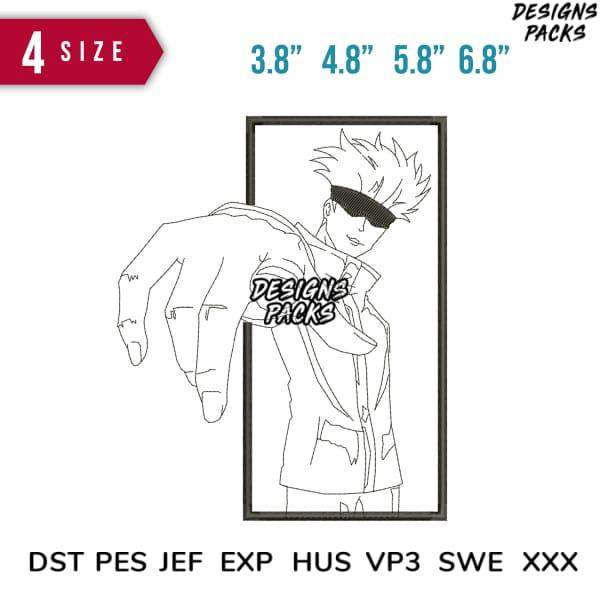 Anime character embroidery design in 4 sizes, print-ready formats for DTG/DTF, tumbler wraps