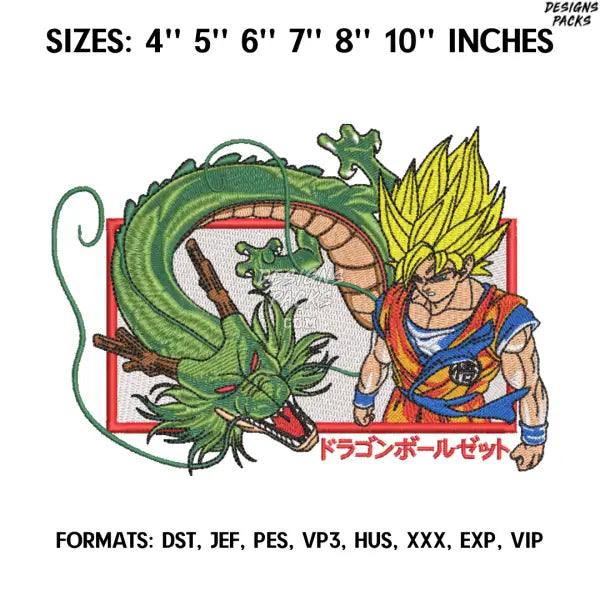 Goku and Shenron Embroidery Design File, Dragon Ball Anime Embroidery Design, Anime Design Brother, Machine embroidery