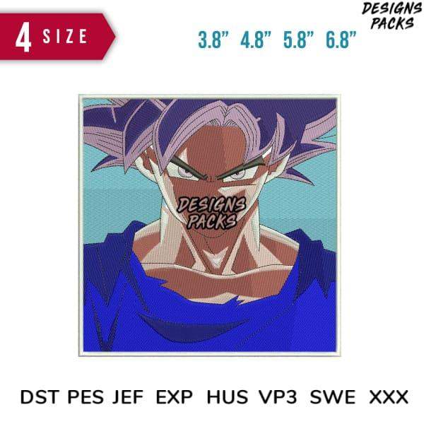Embroidery design of anime character in blue outfit, available in multiple sizes and formats